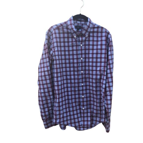 J. Crew Men's White Slim Red Checkered Long Sleeve Button Down Shirt Medium (M) - Picture 1 of 4